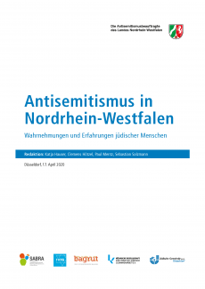 Auf weißem Grund ist die blaue Aufschrift Antisemitismus in Nordrhein-Westfalen: Wahrnehmungen und Erfahrungen jüdischer Menschen zu lesen